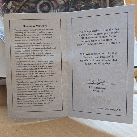 Vintage 1997 by Wild Things - Rustic Retreat Pheasant collector's plate. - Picture 4 of 10